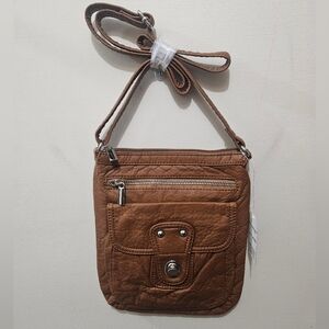 Candie Light Brown Cognac Vegan Leather Small Zip Close Handbag Crossbody Purse